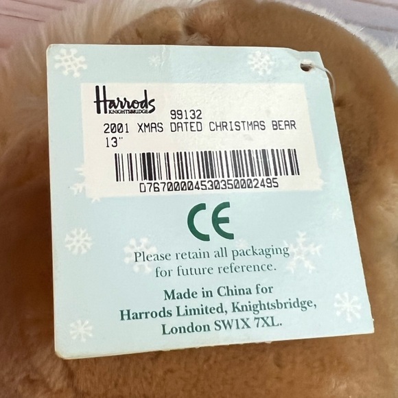 HARRODS Vintage 2001 Holiday Teddy Bear Green Velvet Jacket & Fuzzy White Trim - Picture 9 of 9